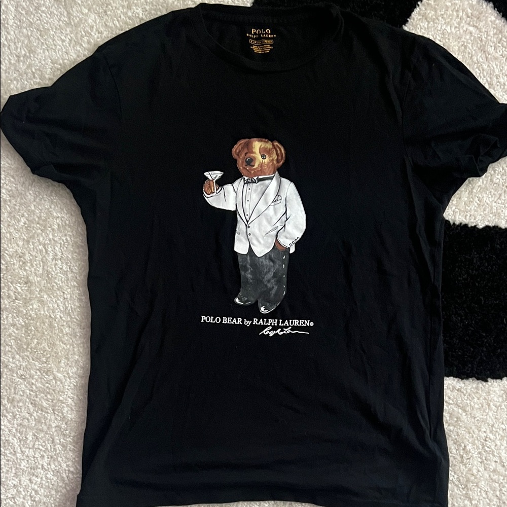 Ralph Lauren Black T-Shirt with Polo Bear in White Suit
